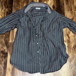 Men's Striped Button-Down Shirt - Black and White
